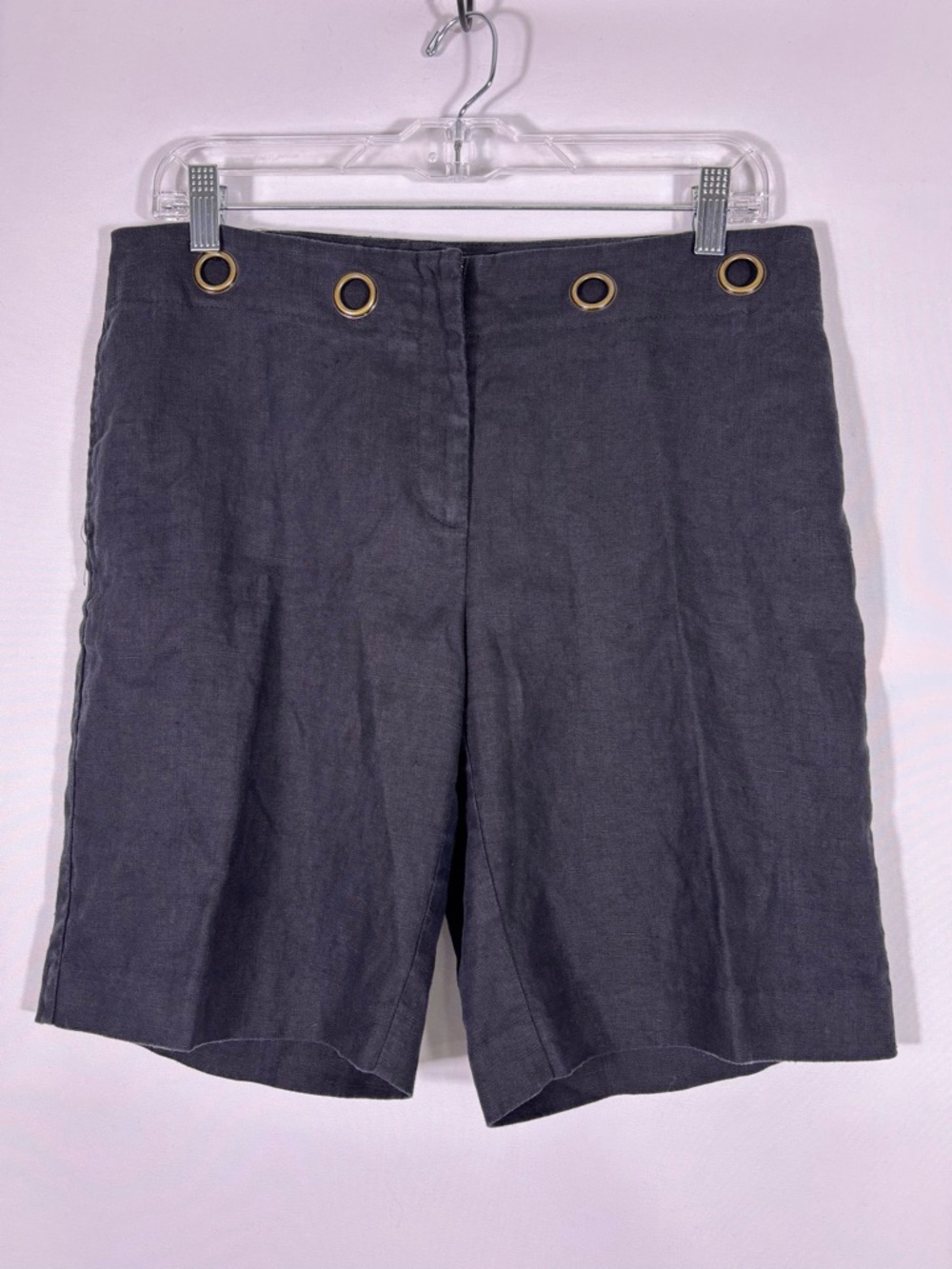 Elliott Lauren 100% Linen Shorts Gray Grommet Waist Tailored USA Size 6